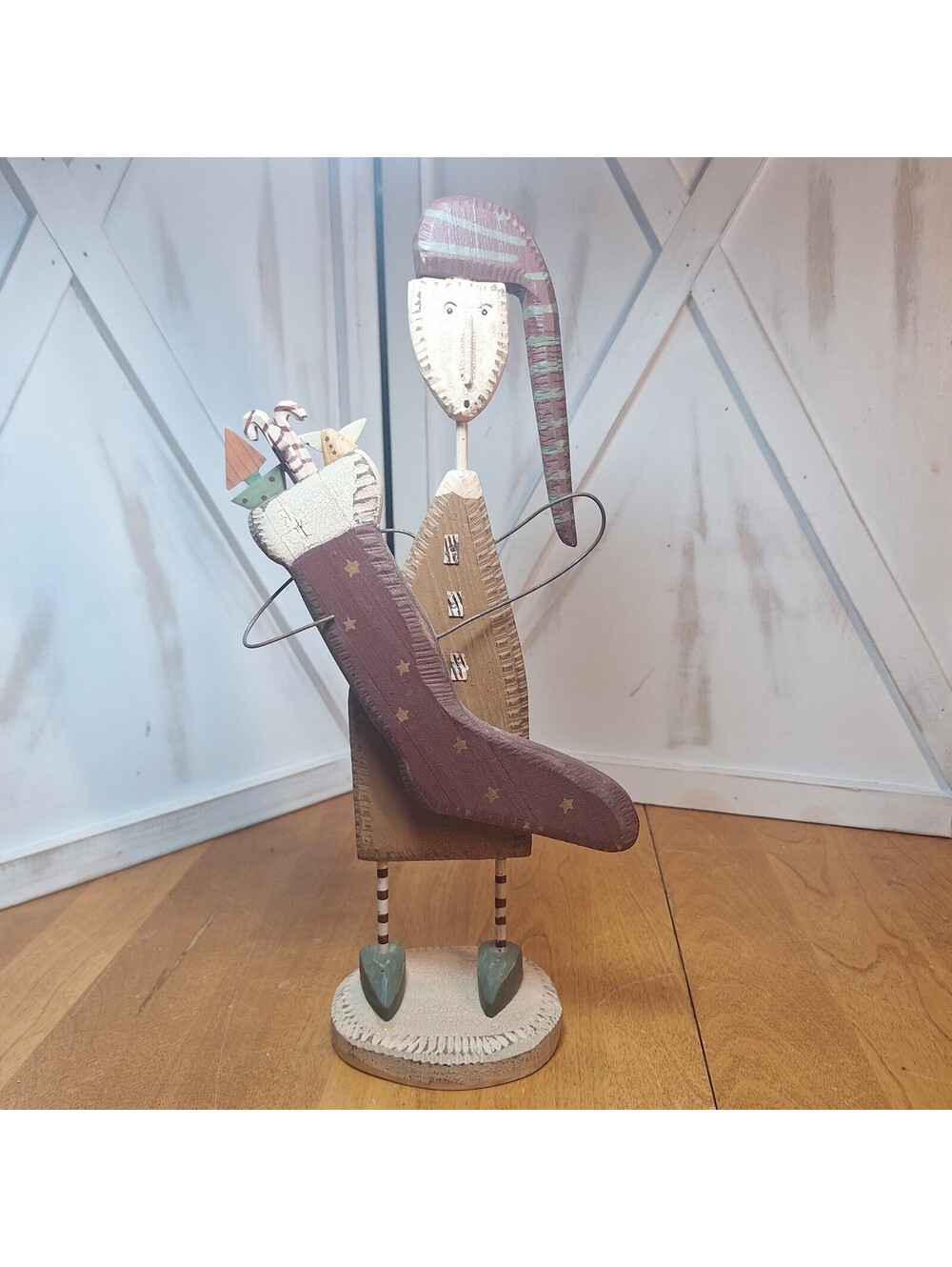 DAN DIPAOLA Primitive Morning Elf Christmas Wooden Figurine Signed 14."H